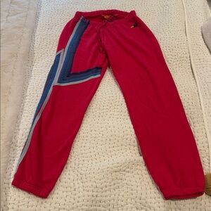 Aviator nation fuschia Sweatpants with Blue and Gray Stripes